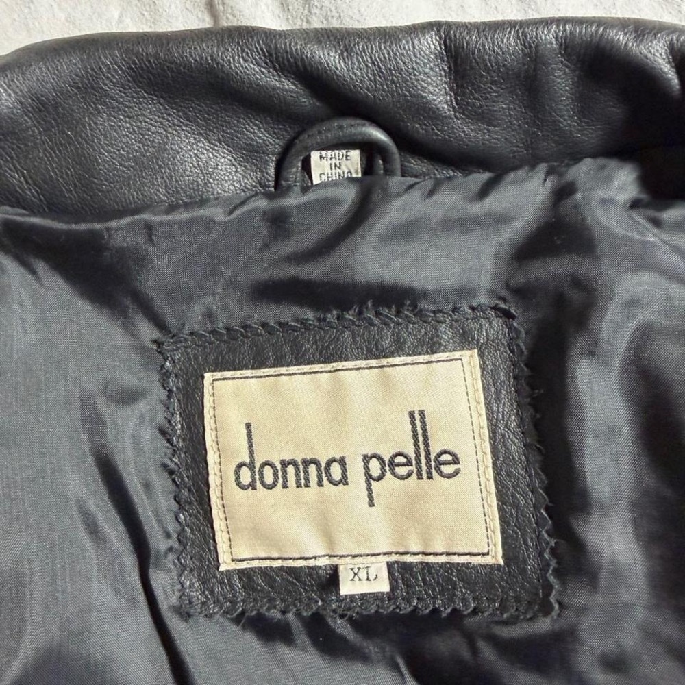 Donna Pelle Black Leather Coat Womens Medium Longline 100%‎ Leather 90s Classic - Picture 5 of 7